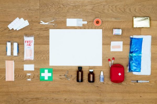 Itemized photo of first aid kit